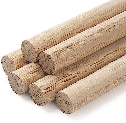 Holzdübelstäbe, runde Holzdübel, 6 Stück, 3/4 x 12 Zoll, Makramee-Dübel, Bambusstäbe zum Basteln, unlackierte Hartholzstäbe zum Basteln, Kunst und Heimwerker und Hochzeitsbandstäbe