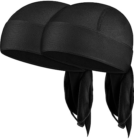 AMFUN 2PCS Pañuelo, Gorra Pirata de Cola Larga, Gorro Hip-Hop Durag, Gorro de Quimio Elástico Alto, Gorra para El Sol, Gorro de Turbante Sombrero para La Cabeza