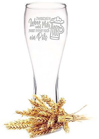 GRAVURZEILE Leonardo Weizenglas mit Gravur - Zwischen Leber und Milz - Geschenke für Papa zum Vatertag - Geschenk für Bierkenner - Geschenkidee für Ihn Männer zum Geburtstag - 500 ml