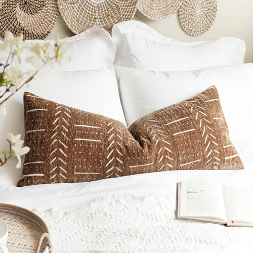 BlissBlush Boho Lumbar Throw Pillow Cover 14X36, Brown Decorative Long Accent Body Lumbar Pillow for Bed, Farmhouse Woven Textured Lumbar Pillowcase for Couch (Cover ONLY)