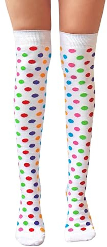 NuJake White Over The Knee Socks With MultiColoured Polka Dots Girls UK 4-5.5