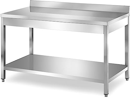 TECNA FOOD Tavolo da lavoro in acciaio INOX con ALZATINA e RIPIANO INFERIORE per cucine professionali bar hotel - profondità 70 cm - altezza 85 cm regolabile (80X70X85cm)