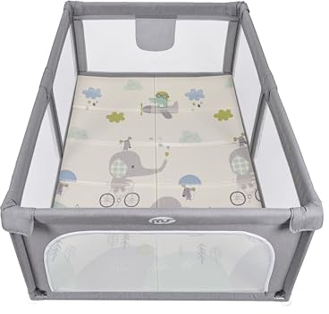 MS Parque XL + Alfombra de Juegos para Bebé 180x120 cm - Doble Cara, Tapete Muy acolchado (1cm Grosos), Plegable y con Bolsa de transporte