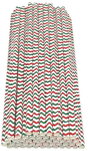 Haobase 50 cannucce di carta biodegradabili per cocktail, caffè, bevande fredde (tricolori) (bianco/rosso verde)