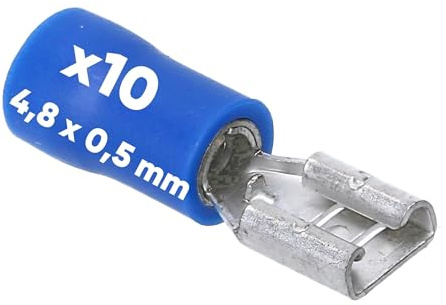 Kalitec 10x FHB485 Flachsteckhülsen Blau 4,8x0,5mm Kabelverbinder | Teilisolierte Flachsteckverbinder 1,5-2,5mm² - Steckverbinder aus Messing für Kfz und Industrie - PVC-Kragen