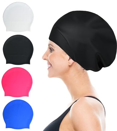 Swimming Cap for Long Hair, Extra Large Swimming Cap for Women Waterproof Silicone Swimming Hat for Long Hair, Weaves, Braids, Afro, Adult Swimming Hat Swim Cap (BLACK)