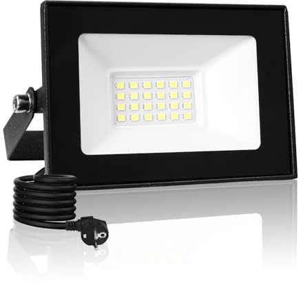 Litglobe 20W LED Strahler Außen mit Stecker & 3M Kabel,2000LM 3000K Warmweiß Strahler Außen,IP66 Wasserdicht Fluter Flutlichtstrahler,LED Scheinwerfer Aussenstrahler für Hof Garten Garage