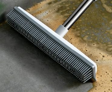 TESSILE Pet Hair Removal Rubber Broom with Stainless Steel Handle in Squeezee, 61 inche Adjustable Long Handle Outdoor 3 in 1 Floor Brush for Carpet, Cat Dog Hair Removal Carpet Kitchen Yard Window