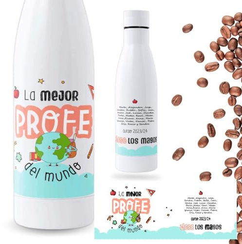 DEREGALOOS Botella térmica personalizada con foto y texto 700ml. Botella de agua acero inoxidable personalizada. Libre de BPA y reutilizable. Regalo para profesores.