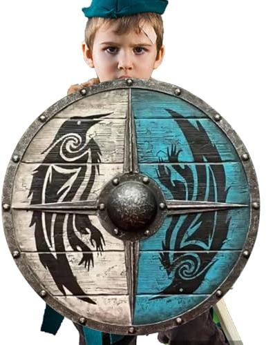 Mittelalterlicher Schild – Schildspielzeug für Jungen, mittelalterlicher Wikingerschild | Valhalla-Kriegsgeflecht zur Dekoration von Zuhause, Büro, Schiff, Restaurant, 38 x38 cm