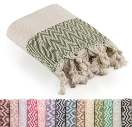 Stark und Weich LUCIDUS Toalla Turca de Playa XXL (100x200 cm) - 100% Algodón Peshtemal Fouta - Toalla Hammam Grande de Secado Rápido, Ligera y Sin Arena para Baño, Sauna y Yoga (Verde Oliva)