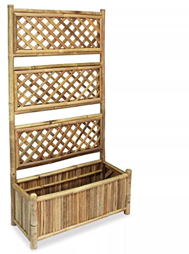 heybb Lit surélevé de Jardin avec Treillis Bambou 70 cm,Bordure Pierre,Kit Gabion,Gabion Jardiniere