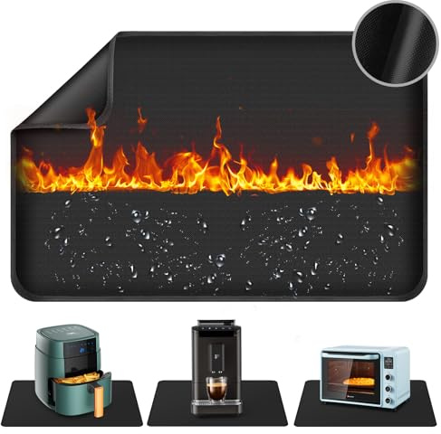 Leerweii Feuerfeste Unterlage, Hitzebeständige Unterlage 70 x 50 cm Große Silikonmatte für Tischplatte, Wasserdichte Anti-Rutsch Hitzeschutzmatte für Kaffeemaschine Luftfritteuse Toaster Mikrowell