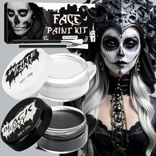 Miioto Halloween Schminke Schwarz Weiß, Halloween Schminke Erwachsener, Halloween Make up Set, Face Paint Für Theaterschminke Erwachsener , Face Paint Sfx Makeup (20g Schwarz+20g Weiß)