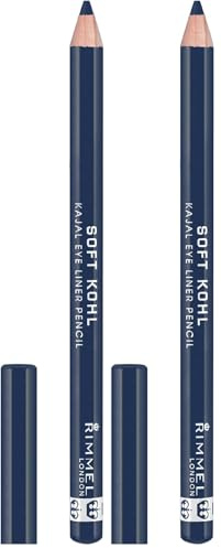 Rimmel Soft Kohl Kajal Professional Eyeliner Pencil, Intense Long-Lasting Colour, Up to 12 Hours Wear, Smudge Proof, 1.2 grams, Denim Blue - Pack of 2