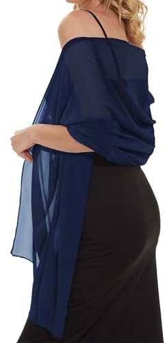 Womens Chiffon Scarf Shawls and Wraps for Evening Dress Elegant Wedding Cover Up,Navy Blue