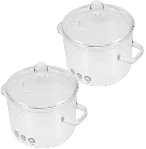 Cabilock Glass Stew Pot Lid Double Handles 1350ml High Borosilicate Household Cooking Pot for Stove and Home Use 2pcs