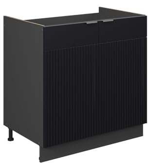 Vicco Spülenunterschrank Fame-Line, Schwarz gestreift, 80 cm | MDF-Front · Ohne Arbeitsplatte · Höhenverstellbare Füße · Metallgriffe · Soft-Close
