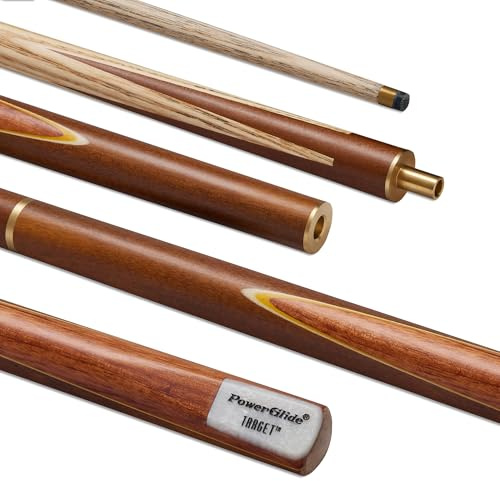 PowerGlide Bastone per Stecca da Biliardo snodato a 3/4, Bersaglio, Manico in Legno di Frassino con Manico in Legno Duro e impiallacciature Colorate, Giunto in Ottone, Dimensioni Standard 144,8 cm