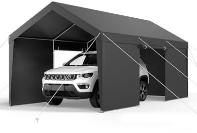 VEVOR Carport, 12 x 20 FT Outdoor Car Canopy, Potable Carport with Removable Sidewalls & Door, Heavy Duty Car Shelter, UV-Resistant & Water-Resistant, All-Season Protection for Automobile Boat Grey