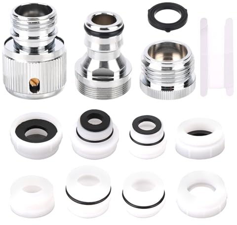 Gosknor 3 Pack Faucet Adapter Set, Quick Connect Sink Faucet to Garden Hose Adapter Dishwasher & Washing Machine Coupler Connector for Kitchen, Bathroom, Pet Bathing, Garden, and Shower Hose