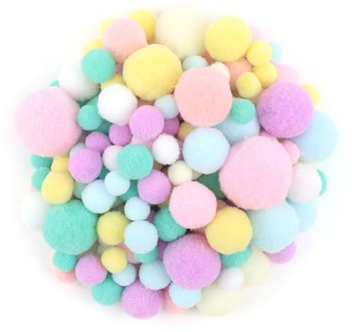 200 Stück Pompons Zum Basteln Pastell Macaron - 1.0/1.5/3.0cm Größen Mix, Bunte Filzkugeln Zum Basteln Für DIY Projekte & Kinderbasteln