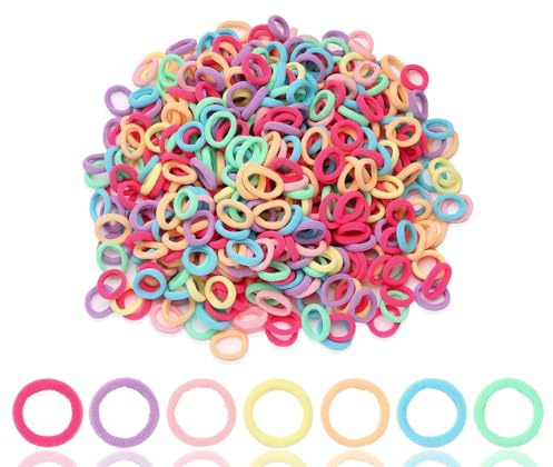 jwtyu 500 stycken mjuka Loom band elastiskt hårsnodd färgglada mini hårsnoddar liten för flickor hårdekoration jul en presentpåse bindor gör-det-själv handgjorda