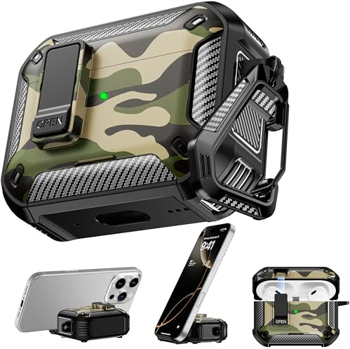 RFUNGUANGO Coque AirPods Pro 2/1 Magnétique Support Tél Camouflage | Étui antichoc MagSafe, support arrière, charge sans fil, anti-rayures protection complète boîtier AirPods Pro 1 et 2