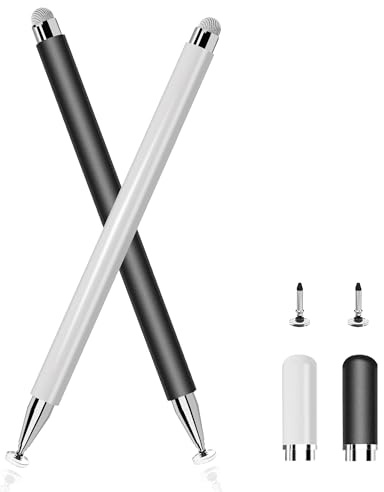 Stylus Pen for Touch Screens, Universal Tablet Pen & 2 in 1 Magnetic Cap High Sensitivity Stylus for iPhone/iPad/Pro/Mini/Air/Samsung/Android/Tablet with Replace Tip(White/Black)