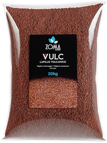 ZOMA VULC Lapillo vulcanico per piante 3/5 mm, migliora drenaggio e composizione del substrato, Ideale per bonsai, piante Grasse e giardino - Made in Italy - 20KG