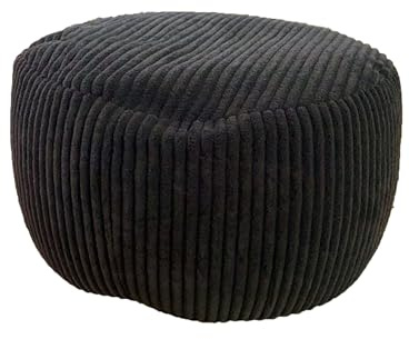 Relaxdays Pouf, Cord, HxD: 25 x 35 cm, polystyrenfyllning, rund golvsittdyna, vardagsrumspall, sittpuff, svart