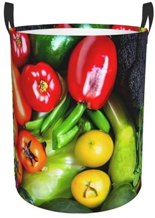 Cesto portabiancheria alto con stampa di frutta e verdura fresca, cesto per la biancheria da letto per riporre coperte