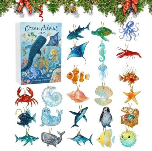 Calendario 'Avvento natalizio 2025-2D, ornamento in acrilico, 24 giorni con animali marini, calendario 'Avvento per bambini, per lo sviluppo 'apprendimento, attività divertenti in famiglia