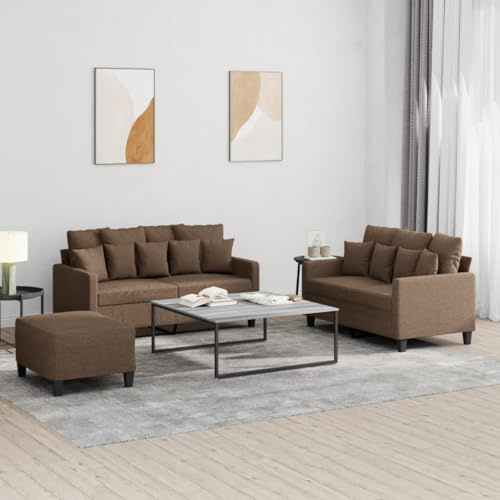 QJBSAVVA 3-TLG. Sofagarnitur Braun 120/140 cm Zweisitzer Couchgarnitur aus robustem Stoff und Metall Gestell mit Hocker und 16 Kissen Modernes Design für Living Room Bedroom Balkon