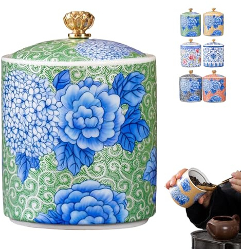 Saliera in ceramica con coperchio, 250 ml, contenitore per sale vintage floreale per piano di lavoro, barattolo ermetico per spezie, piatto da cucina per caffè, zucchero, spezie e caramelle (S3)