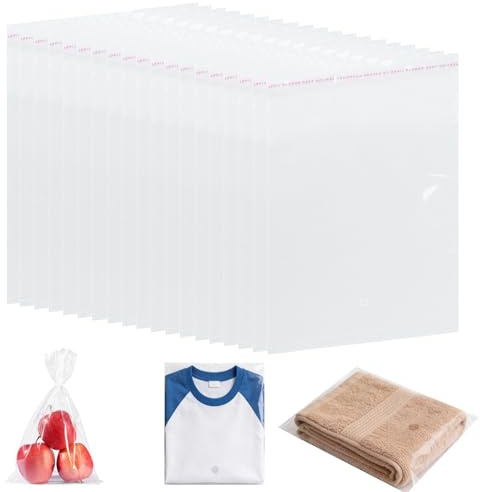 130 Pcs Bolsas Celofan Transparente, Bolsas Transparentes Autoadhesivas A4, Bolsa Celofan Transparente A4 para regalo, galletas, confeti, manualidades (22 x 35 cm)