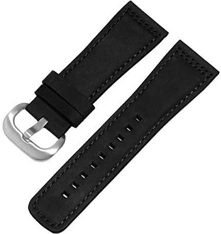 Cong Yi Frostat klockarmband i äkta läder, 28 mm, svartbrunt, ersättningsrem, kompatibel med S2 M2 P3 T2-serien, retroklocka, kedja(Black silver)