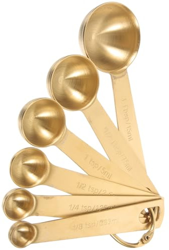 UTHCLO Cucharas Medidoras de Acero Inoxidable 6 Piezas Set Pequeñas Doradas para Cocina y Hornear Anillo Organizador, Juego de Cucharillas Compactas para Ingredientes Líquidos y Secos
