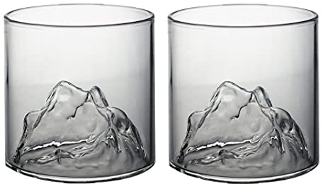 Lot de 2 verres à whisky en cristal pour scotch, bourbon, negroni – motif montagne, parfaits pour bar à domicile ou cadeau