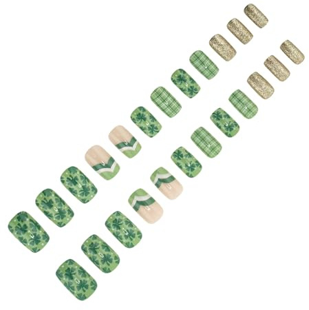 Patrick 's Day Vert Trèfle Artificiel Paillettes Dorées Stick On Manucure pour les fêtes de fin d'année