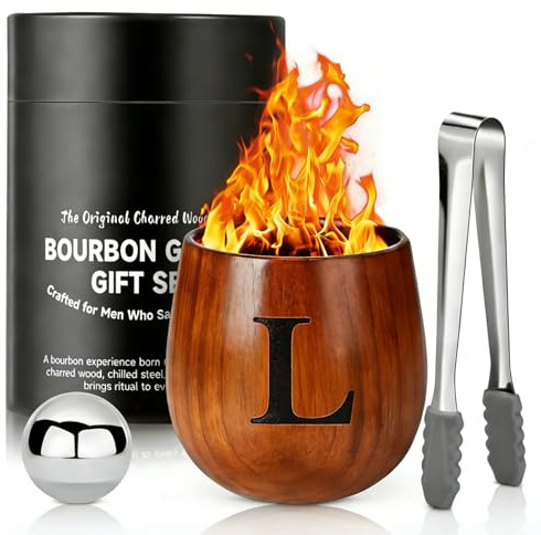 LAIKAIEU Set Bicchieri Da Whisky in Legno Carbonizzato, Bicchiere Borbone Personalizzato, Bicchiere Da Whisky Isolato, Regali Perfetti Per Uomini Marito, Papà, Amanti Del Whisky, Compleanno (L,300ml)