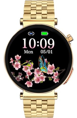 Knauermann NEO 2 (2025) - Gold Rund - Gesundheitsuhr Smartwatch - EKG + HRV Funktion - BT Bluetooth - Schlafapnoe - Blutdruck - Gliederarmband Gold