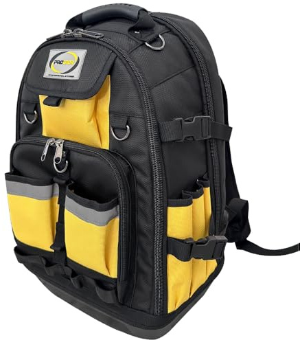 Tool Backpack ProStor 34 * 22 * 52cm, Heavy Duty Tool Bag Backpack with 30 Pockets Tool Storage Bag, Full Open Design, Tool Rucksack for Electrician and Construction (with Parts kit)