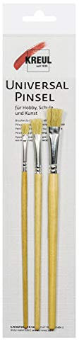 KREUL 723002 - Pennelli universali Set di pennelli, 3 pennelli piatti nelle misure 4, 8 e 12 in setole di maiale resistenti e leggere, per hobby, scuola e arte