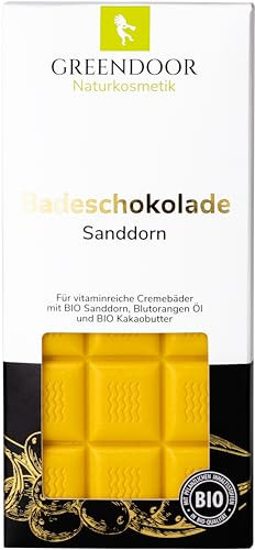 GREENDOOR Badeschokolade Sanddorn 100g Cremebad Badezusatz mit BIO Kakaobutter, natürlich rückfettende Naturkosmetik, Natur Haut-Pflege, Geschenke Wellness