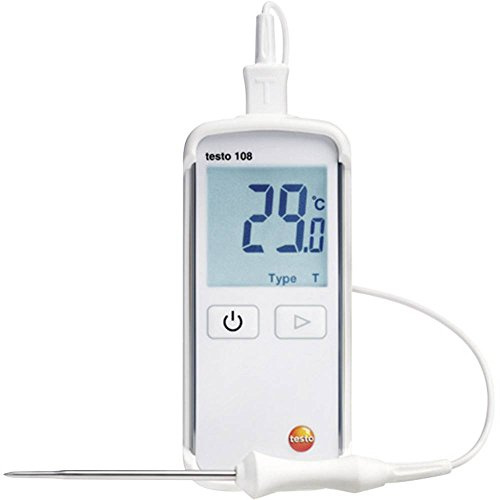 Testo 0563 1080 108 wasserdichtes Temperatur-Messgerät (Typ T und K), inklusive Thermoelement-Fühler Typ T, Softcase und Kalibrierprotokoll, weiß
