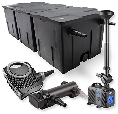 SunSun Komplettset: CBF-350C Teichfilter bis 90000 L Teichfilteranlage Durchlauffilter, NEO7000 Teichpumpe 7000l/h 50W, CUV-318 Teichklärer UVC Klärer mit 18W, CTP-2803 Springbrunnenpumpe 3000l/h 10W