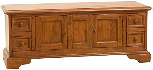 Biscottini Meuble TV Bois Massif 150 x 51 x 56 cm Made in Italy | Meuble Bois TV de Tilleul | Table TV en Bois Artisanal | Meuble Salon