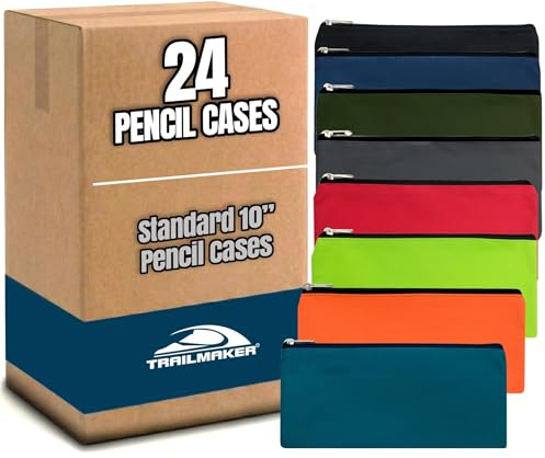 Trail maker 24 Pack Bulk Pencil Case Bags Bundle with Zipper for Kids, School, Offices | Colorful Pencil Pouches in Bulk Packs