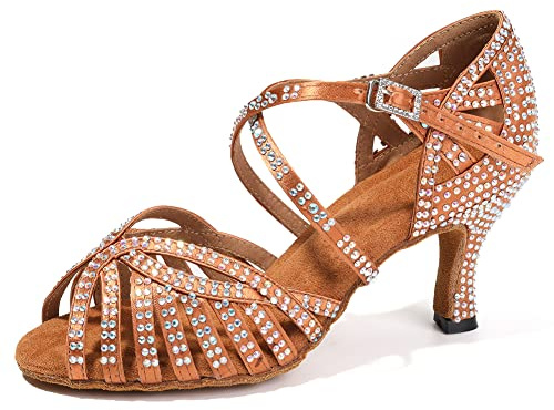 HIPPOSEUS Salsa och Bachata moderna strass, latinska dansskor, modell L380, Brons, 37 EU